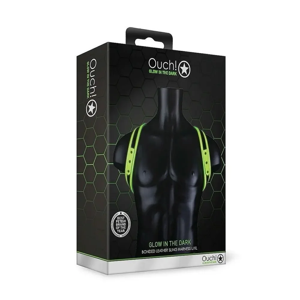 🦋B2G1🦋OUCH! Glow In The Dark NEON GREEN Bonded Leather Sling Harness | L/XL |